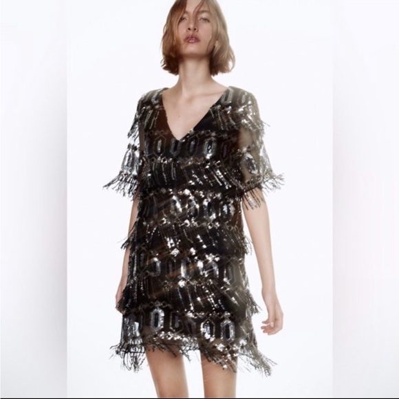 Zara Sequins Fringe Dress Medium - Picture 13 of 16